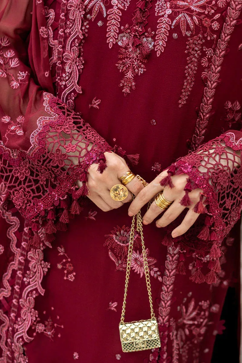 Qalamkar Chiffon Edit Maroon Raw Silk – view 3 – Poshaq