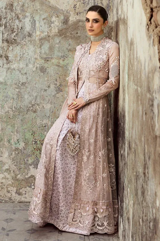 Qalamkar Chiffon Edit pale brown Raw Silk – view 1 – Poshaq
