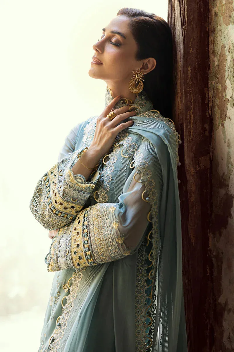 Qalamkar Chiffon Edit aqua blue Raw Silk – view 3 – Poshaq
