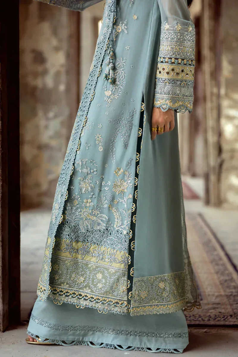 Qalamkar Chiffon Edit aqua blue Raw Silk – view 4 – Poshaq