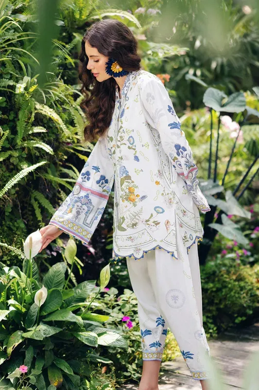Qalamkar Printed Co Ords 25 White Cotton Silk – view 1 – Poshaq