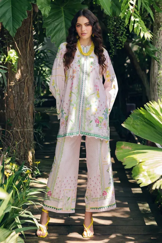Qalamkar Printed Co Ords 25 Lilac Cotton Silk – view 1 – Poshaq
