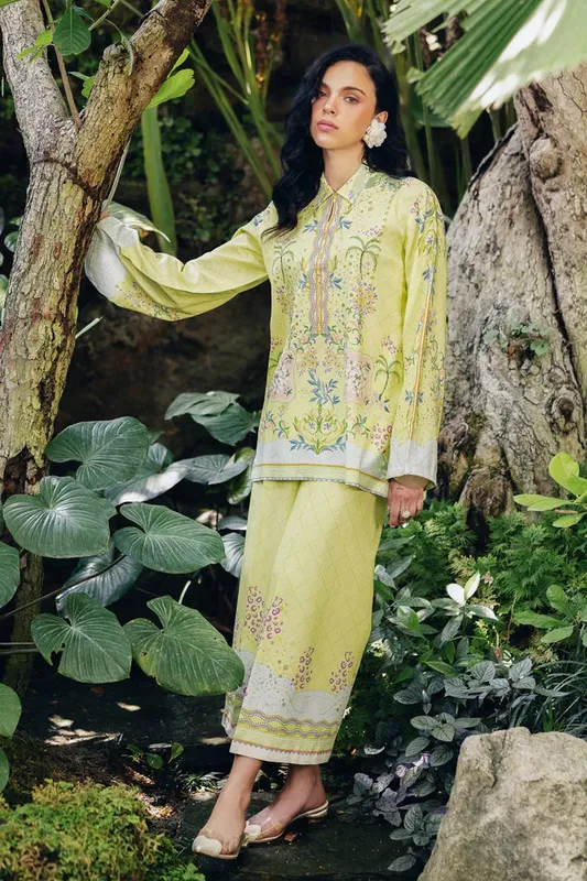 Qalamkar Printed Co Ords 25 Lime Cotton Silk – view 1 – Poshaq