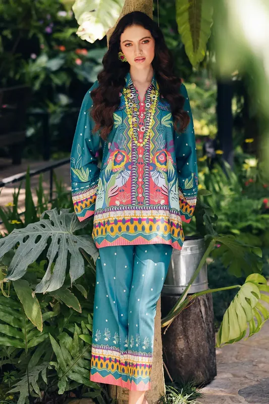 Qalamkar Printed Co Ords 25 Sea Green Cotton Silk – view 1 – Poshaq