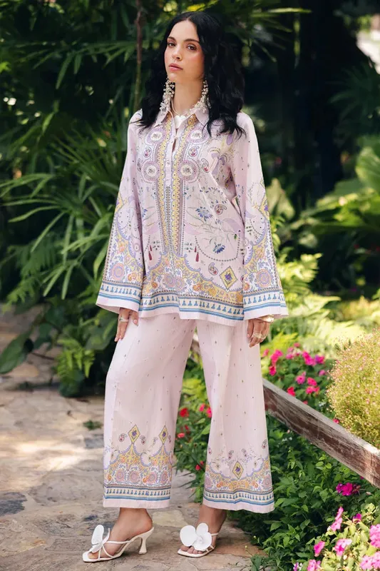 Qalamkar Printed Co Ords 25 Lilac Cotton Silk – view 1 – Poshaq