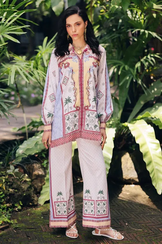 Qalamkar Printed Co Ords 25 Lilac Cotton Silk – view 1 – Poshaq
