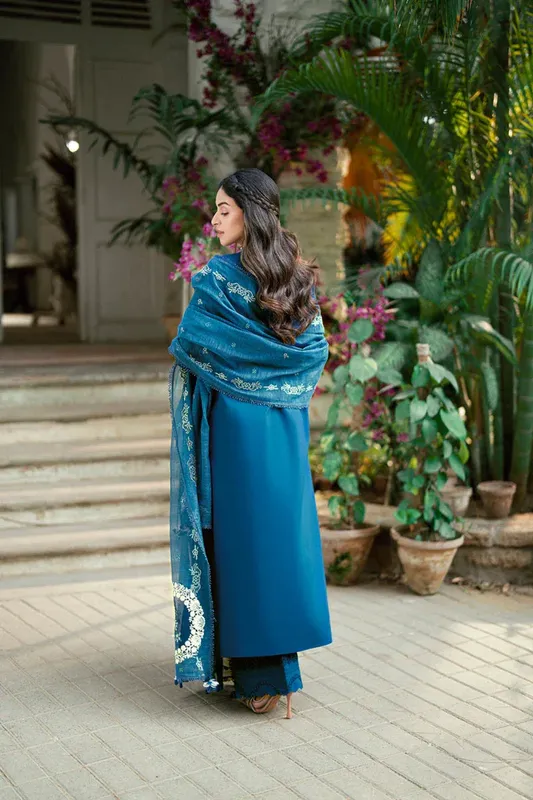 Qalamkar Luxury Lawn Eid Edit Blue Cotton – view 1 – Poshaq