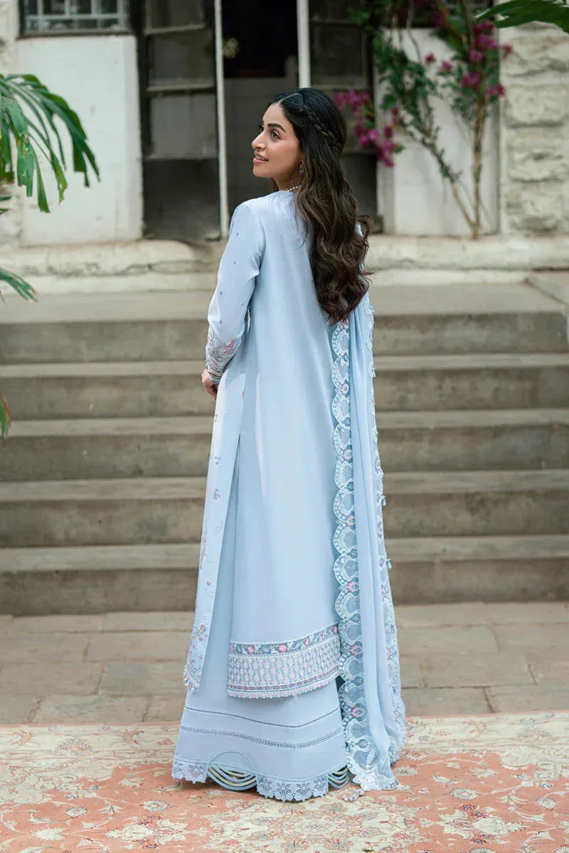 Qalamkar Luxury Lawn Eid Edit Light Blue Chiffon – view 2 – Poshaq