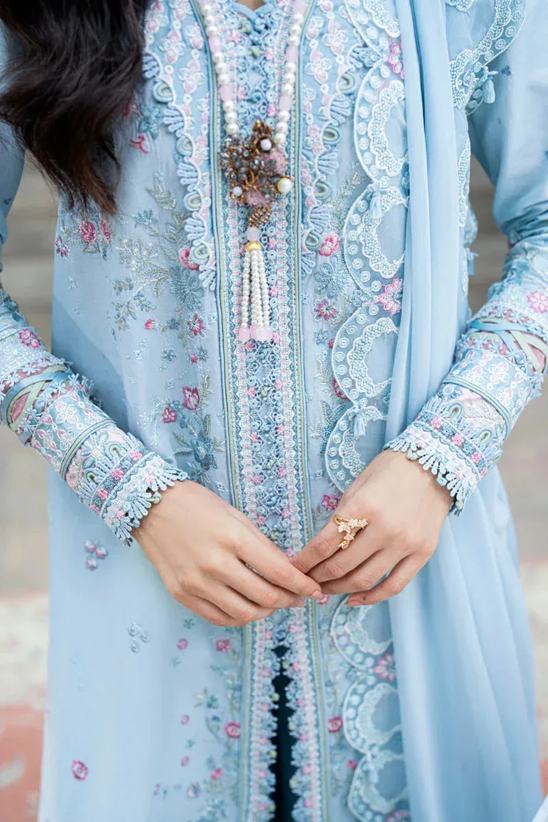 Qalamkar Luxury Lawn Eid Edit Light Blue Chiffon – view 6 – Poshaq