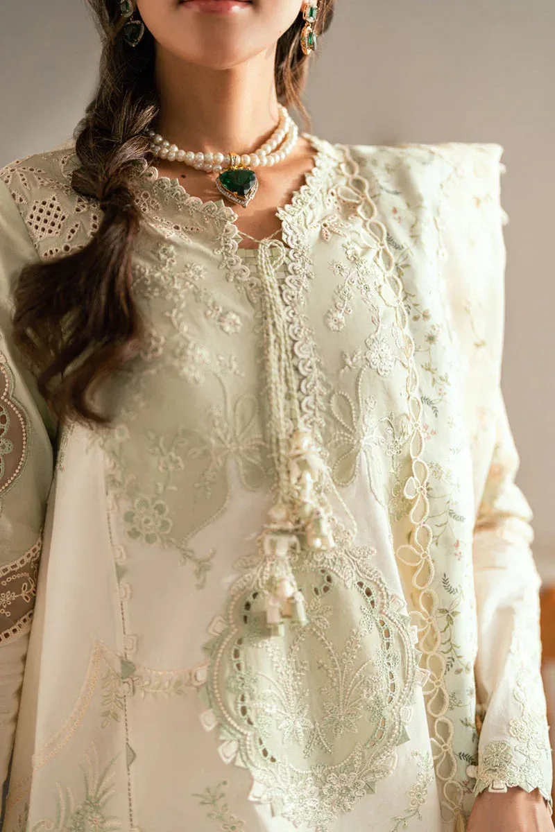 Qalamkar Luxury Lawn Eid Edit Ivory Jacquard – view 3 – Poshaq