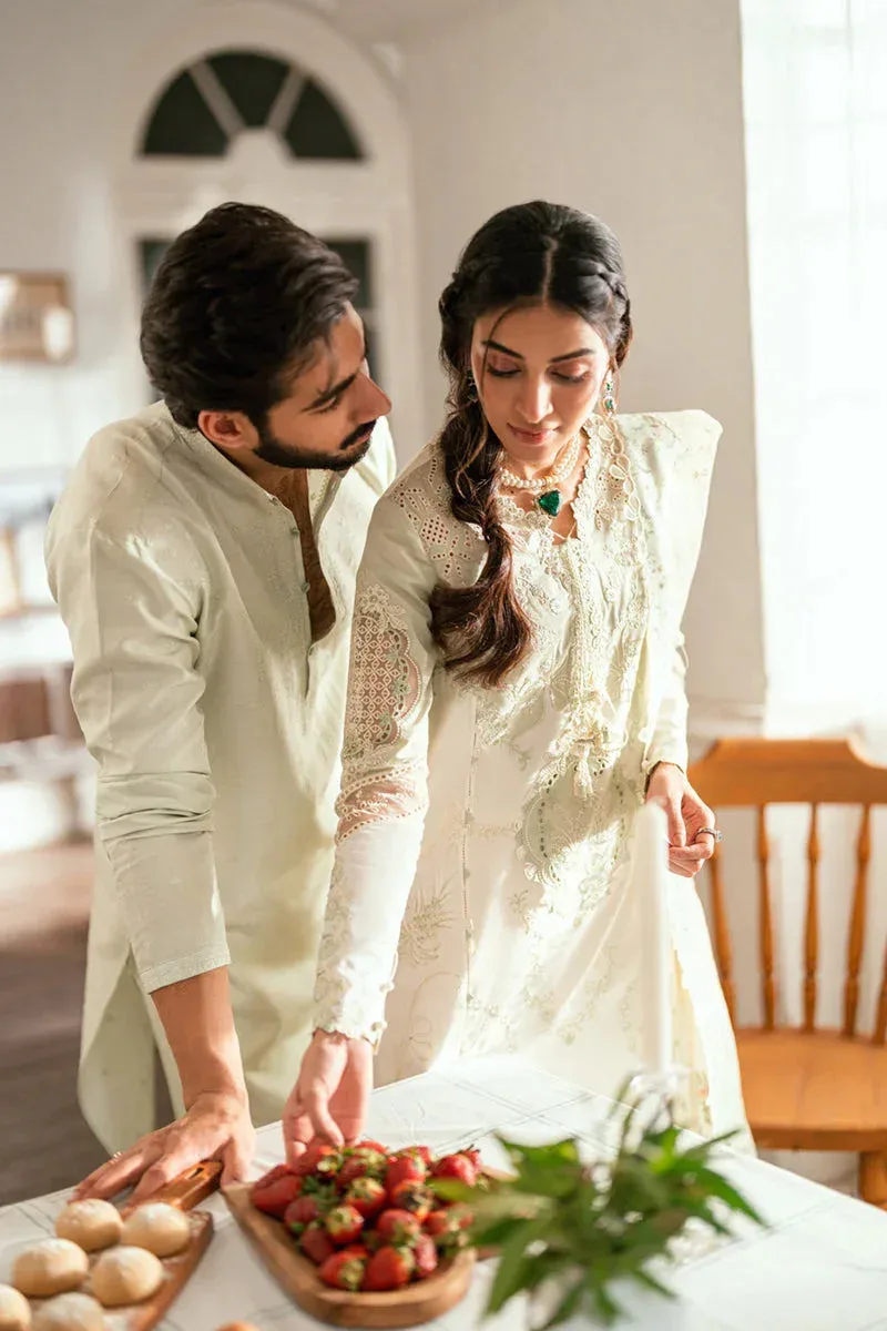 Qalamkar Luxury Lawn Eid Edit Ivory Jacquard – view 6 – Poshaq