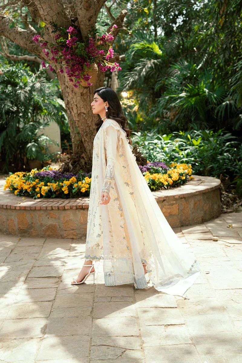 Qalamkar Luxury Lawn Eid Edit Ivory Chiffon – view 2 – Poshaq