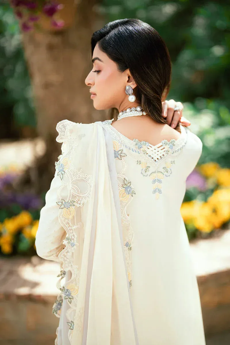 Qalamkar Luxury Lawn Eid Edit Ivory Chiffon – view 3 – Poshaq