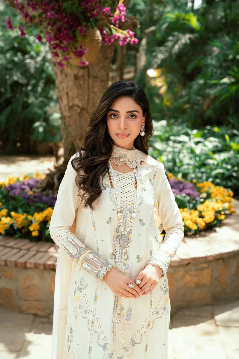 Qalamkar Luxury Lawn Eid Edit Ivory Chiffon – view 5 – Poshaq