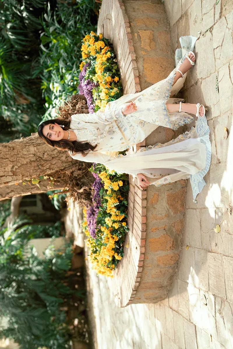 Qalamkar Luxury Lawn Eid Edit Ivory Chiffon – view 8 – Poshaq