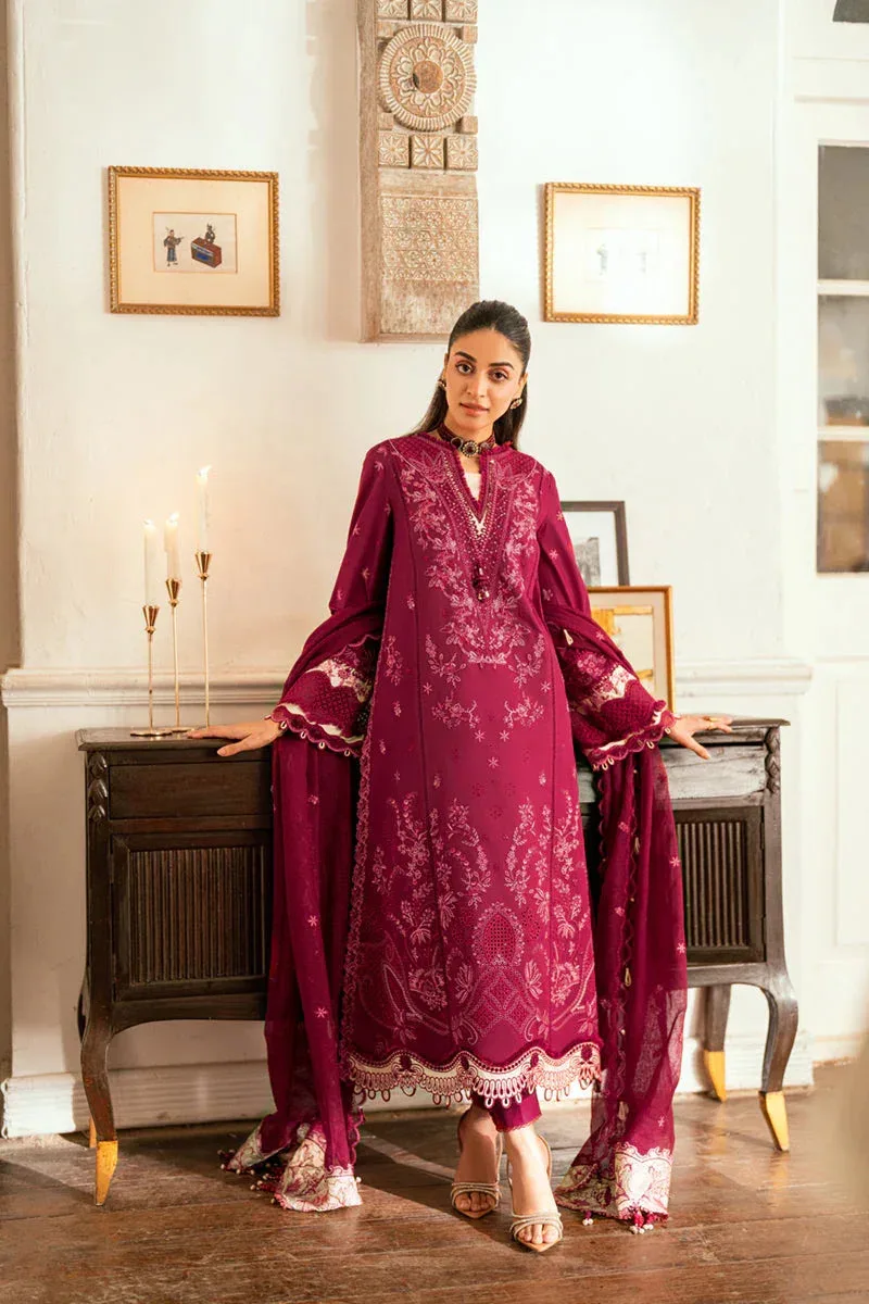 Qalamkar Luxury Lawn Eid Edit Maroon Cotton – view 1 – Poshaq