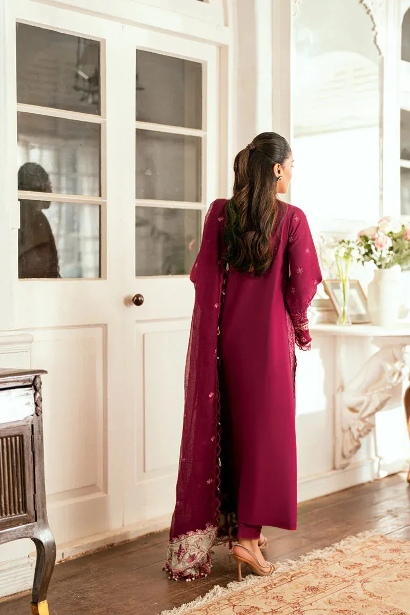 Qalamkar Luxury Lawn Eid Edit Maroon Cotton – view 2 – Poshaq