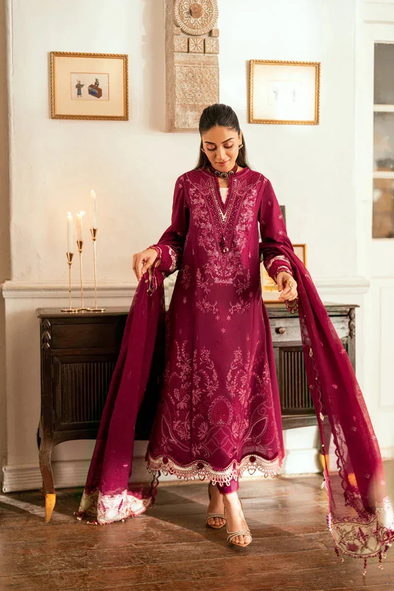 Qalamkar Luxury Lawn Eid Edit Maroon Cotton – view 3 – Poshaq