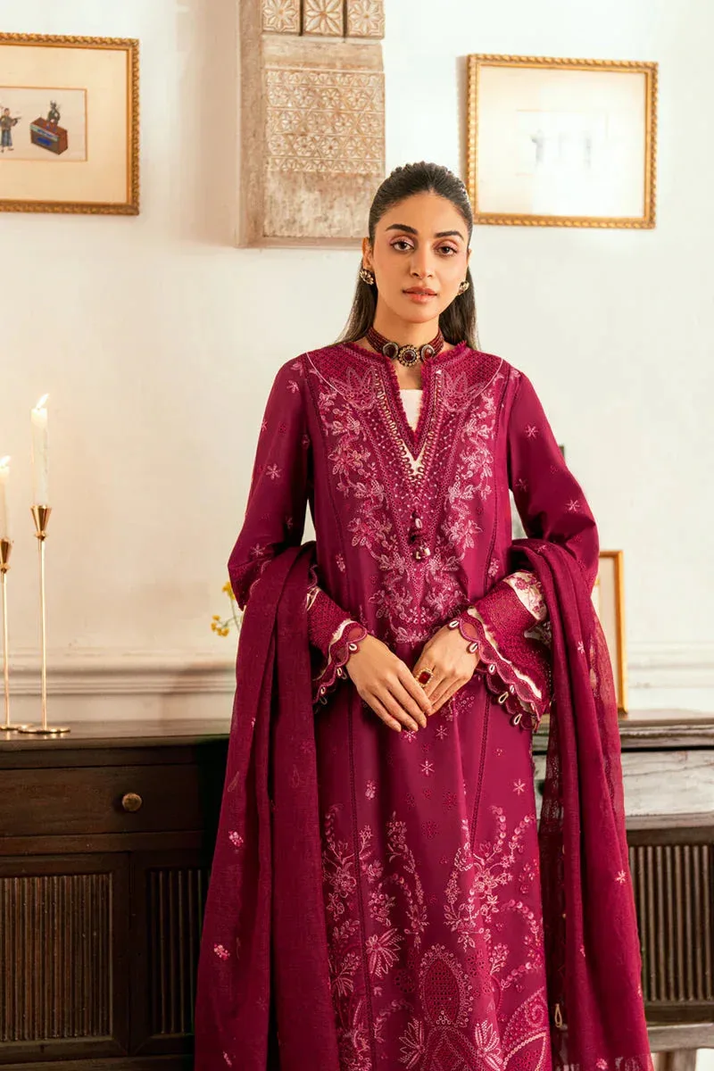 Qalamkar Luxury Lawn Eid Edit Maroon Cotton – view 4 – Poshaq