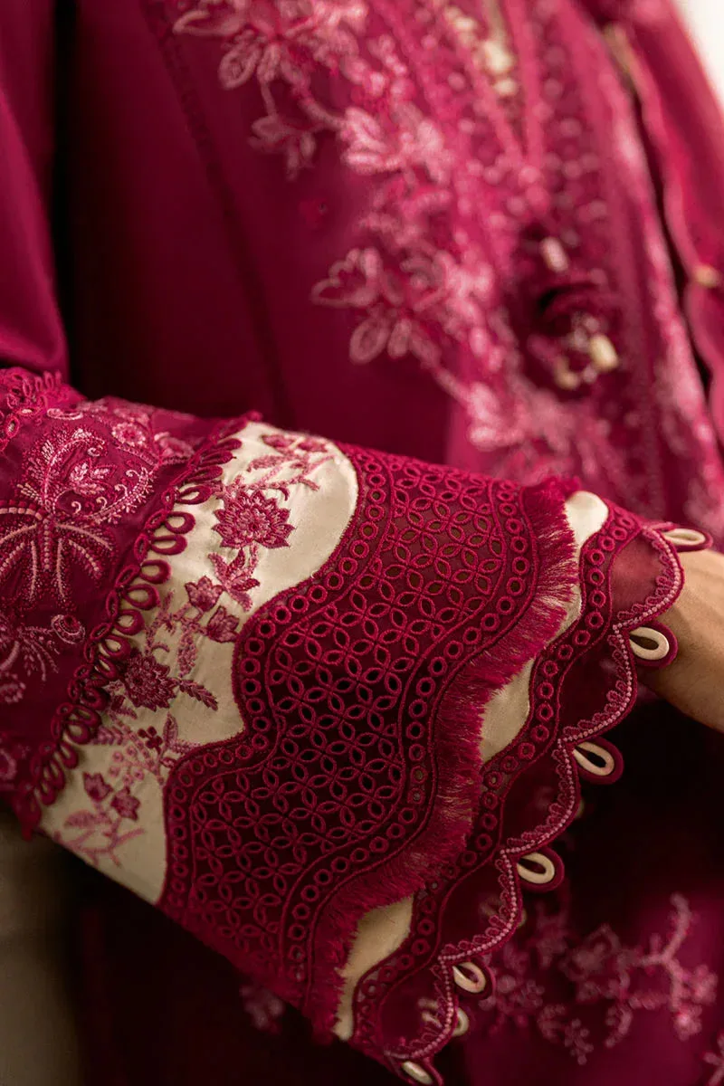 Qalamkar Luxury Lawn Eid Edit Maroon Cotton – view 7 – Poshaq