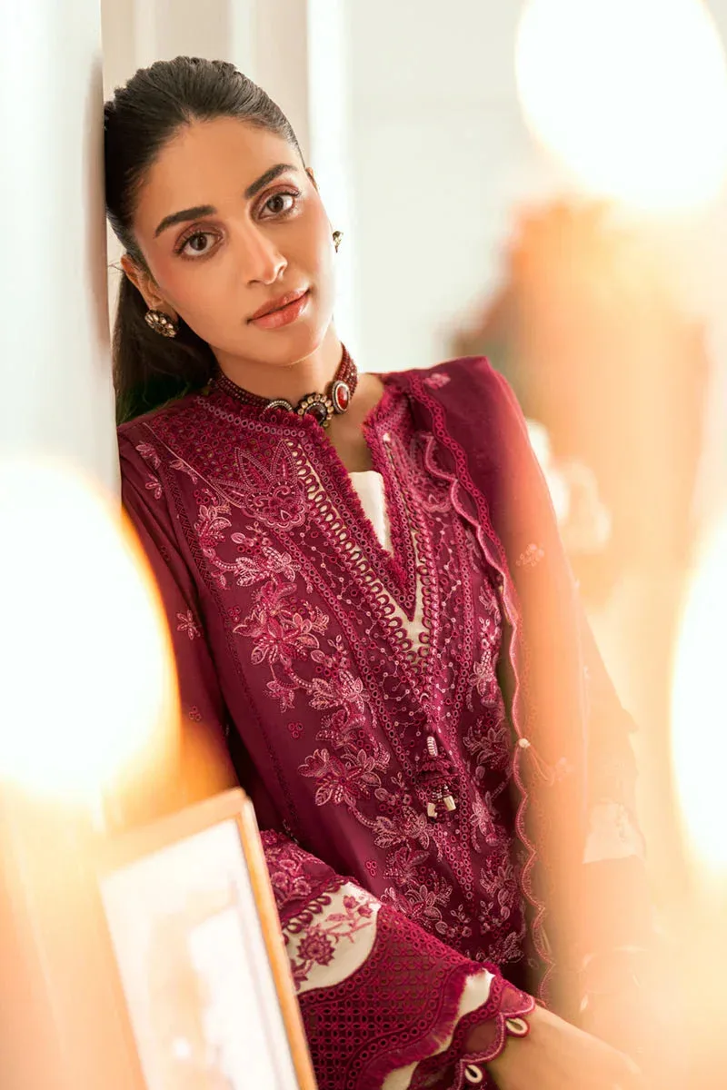 Qalamkar Luxury Lawn Eid Edit Maroon Cotton – view 8 – Poshaq