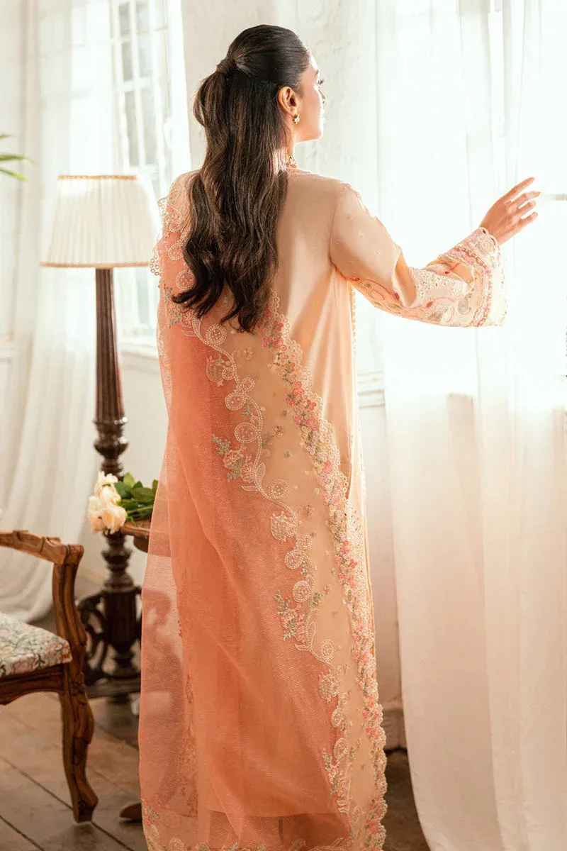 Qalamkar Luxury Lawn Eid Edit Pale Peach Jacquard – view 2 – Poshaq