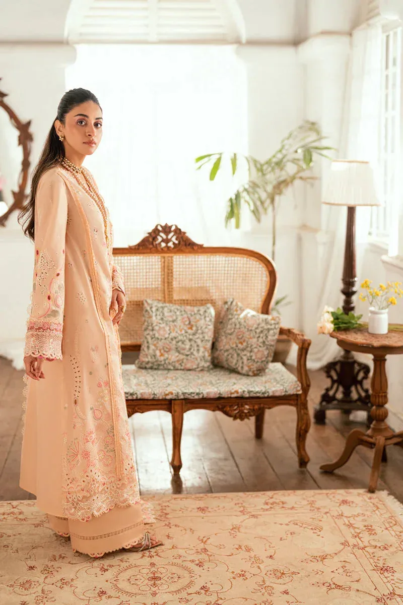 Qalamkar Luxury Lawn Eid Edit Pale Peach Jacquard – view 3 – Poshaq