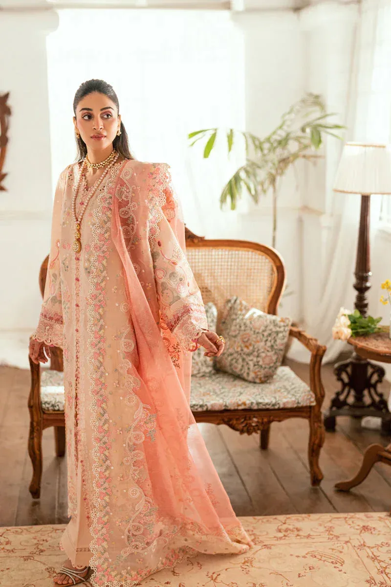 Qalamkar Luxury Lawn Eid Edit Pale Peach Jacquard – view 4 – Poshaq