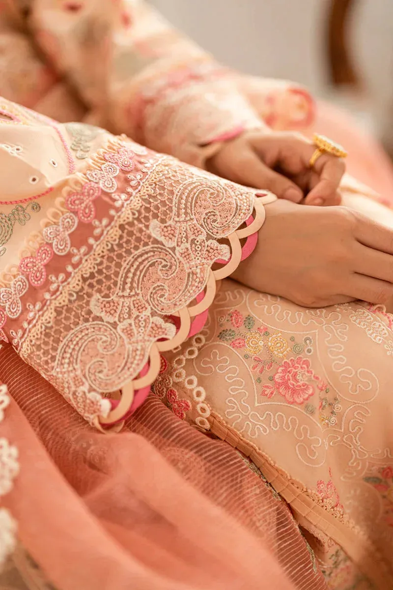 Qalamkar Luxury Lawn Eid Edit Pale Peach Jacquard – view 5 – Poshaq