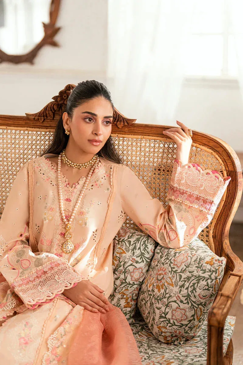Qalamkar Luxury Lawn Eid Edit Pale Peach Jacquard – view 6 – Poshaq