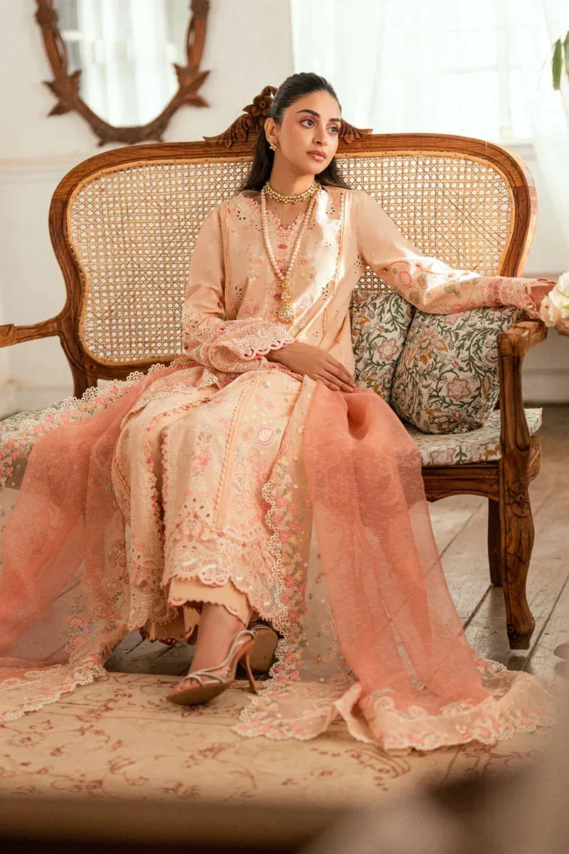 Qalamkar Luxury Lawn Eid Edit Pale Peach Jacquard – view 7 – Poshaq