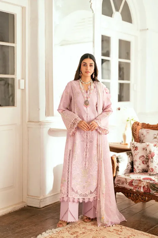 Qalamkar Luxury Lawn Eid Edit Soft Lilac Chiffon – view 1 – Poshaq