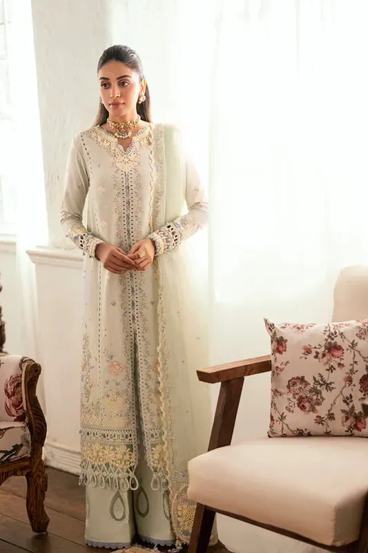 Qalamkar Luxury Lawn Eid Edit Grey Cotton – view 1 – Poshaq