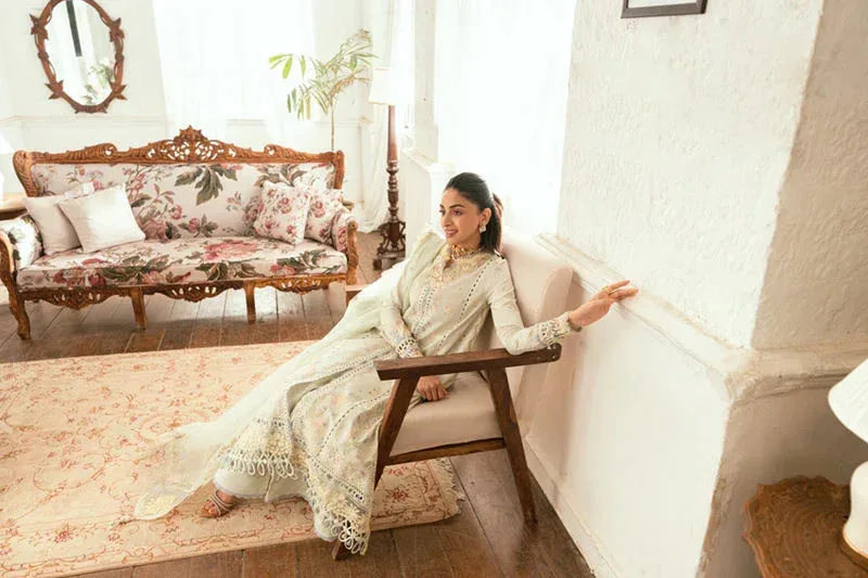 Qalamkar Luxury Lawn Eid Edit Grey Cotton – view 7 – Poshaq
