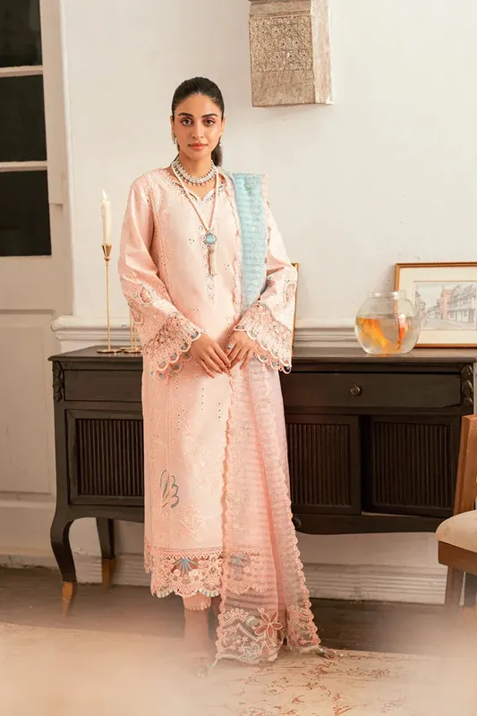 Qalamkar Luxury Lawn Eid Edit Light Pink Jacquard – view 1 – Poshaq