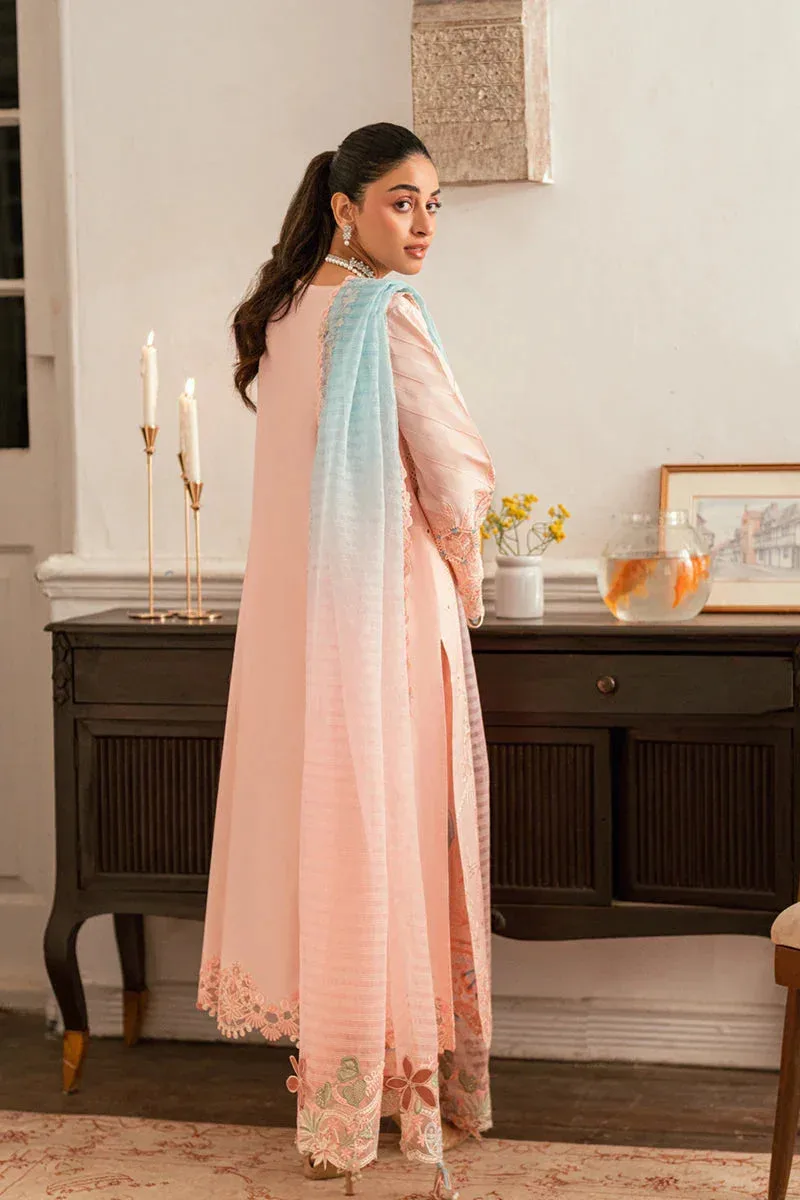 Qalamkar Luxury Lawn Eid Edit Light Pink Jacquard – view 2 – Poshaq