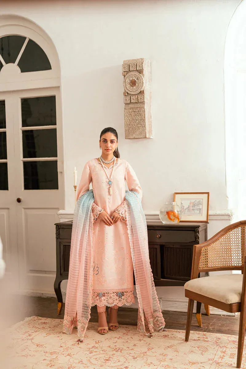 Qalamkar Luxury Lawn Eid Edit Light Pink Jacquard – view 3 – Poshaq