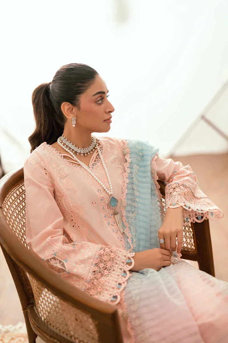 Qalamkar Luxury Lawn Eid Edit Light Pink Jacquard – view 8 – Poshaq