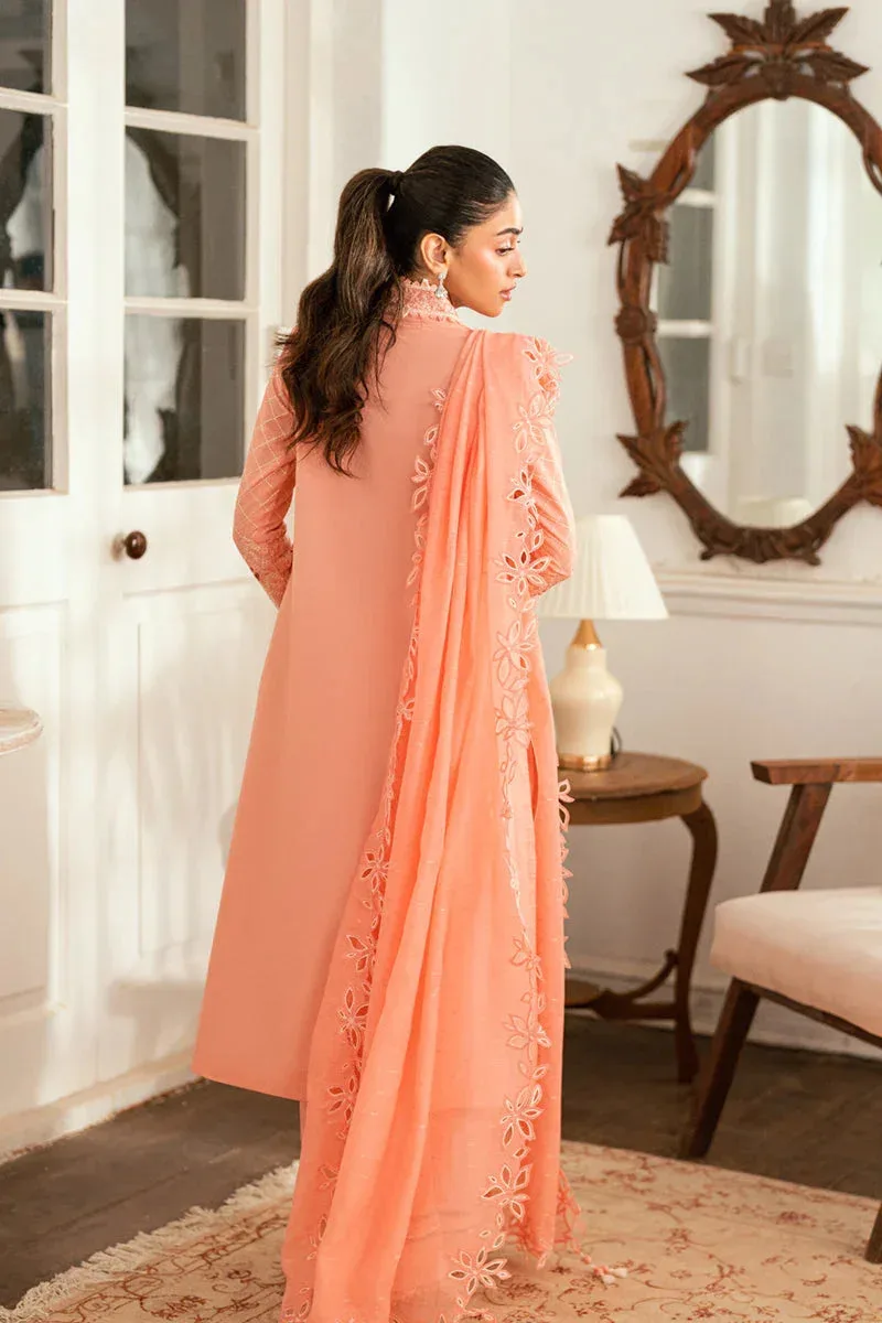 Qalamkar Luxury Lawn Eid Edit Peach Pink Jacquard – view 2 – Poshaq
