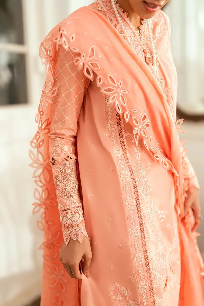Qalamkar Luxury Lawn Eid Edit Peach Pink Jacquard – view 3 – Poshaq