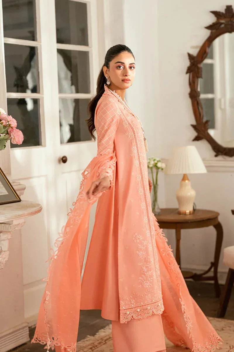 Qalamkar Luxury Lawn Eid Edit Peach Pink Jacquard – view 4 – Poshaq