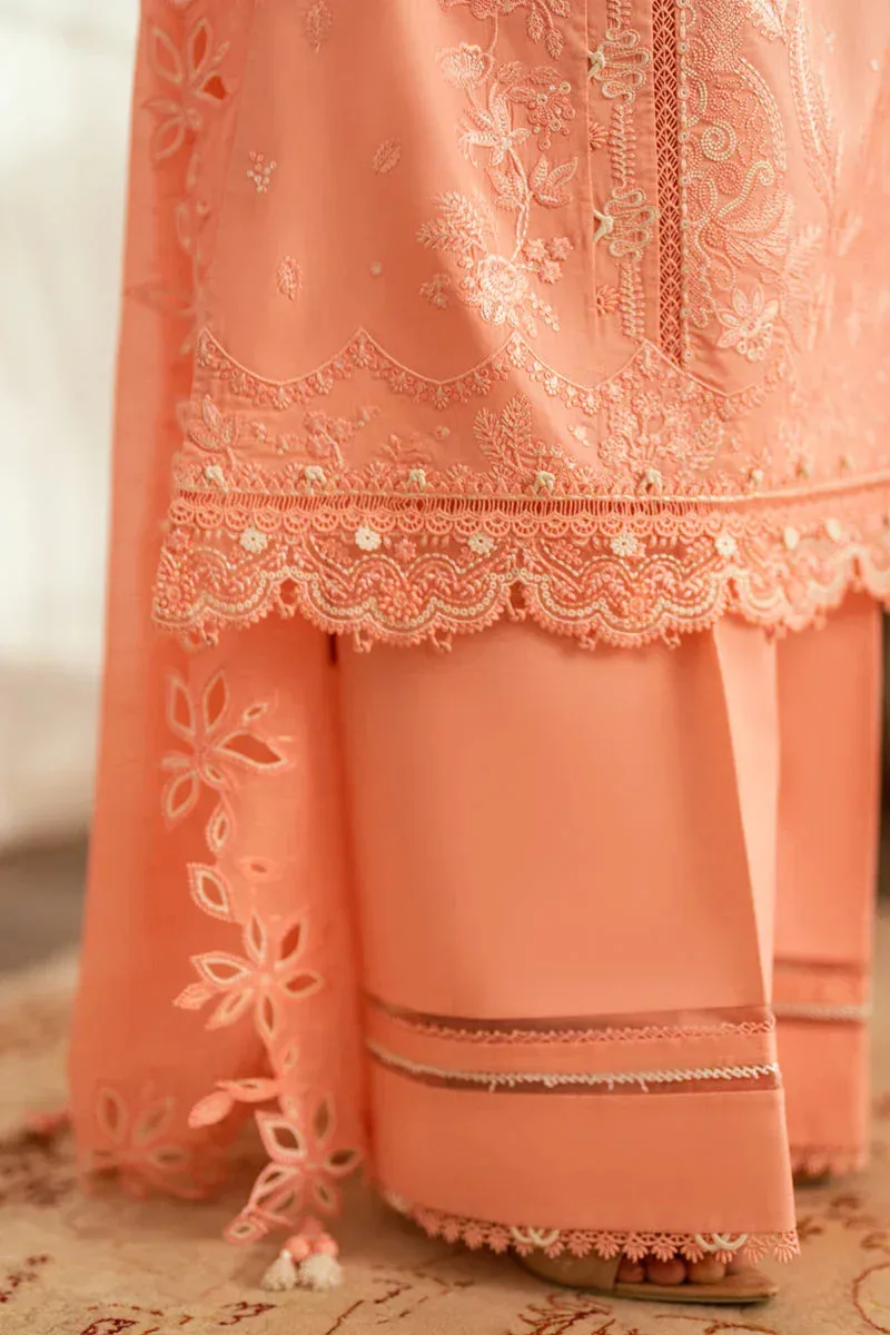 Qalamkar Luxury Lawn Eid Edit Peach Pink Jacquard – view 5 – Poshaq
