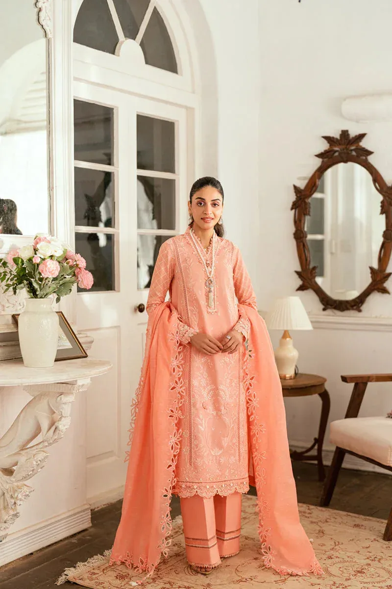Qalamkar Luxury Lawn Eid Edit Peach Pink Jacquard – view 6 – Poshaq