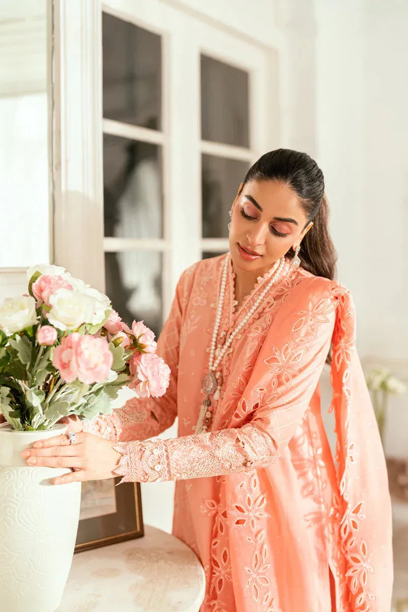 Qalamkar Luxury Lawn Eid Edit Peach Pink Jacquard – view 7 – Poshaq