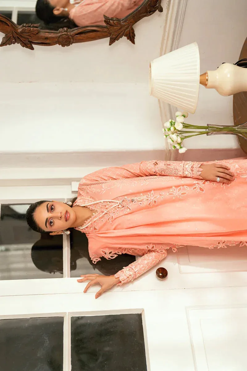 Qalamkar Luxury Lawn Eid Edit Peach Pink Jacquard – view 8 – Poshaq
