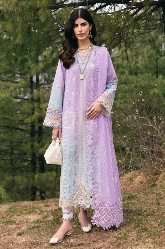 Qalamkar Qlinekari Lawn Lilac Chiffon – view 1 – Poshaq