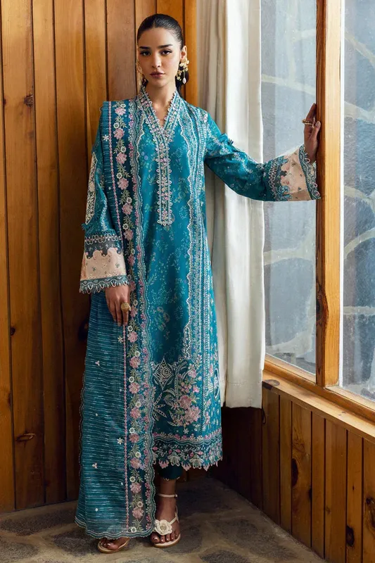 Qalamkar Qlinekari Lawn Sea Green Jacquard – view 1 – Poshaq