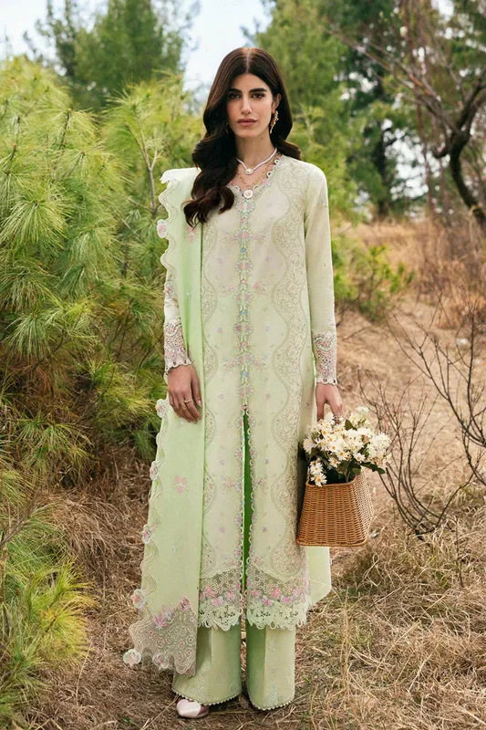 Qalamkar Qlinekari Lawn Mint Green Lawn – view 1 – Poshaq