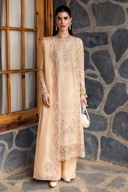 Qalamkar Qlinekari Lawn Pale Peach Lawn – view 1 – Poshaq