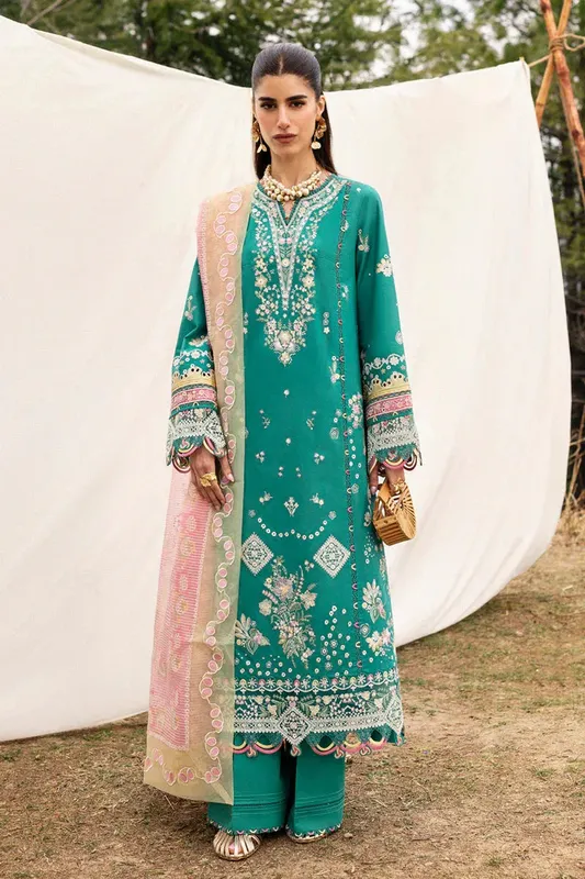 Qalamkar Qlinekari Lawn Emerald Green Jacquard – view 1 – Poshaq